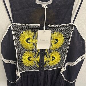 OndadeMar Black Dress with Yellow Floral Embroidery